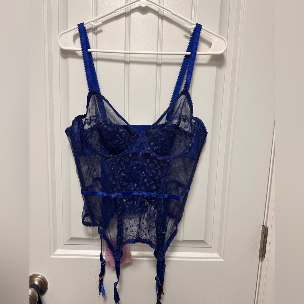 Savage X Fenty Sexy Blue Iridescent Lace Corset Size L NWT